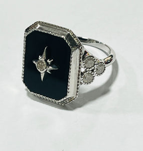 14kt White Gold Black Onyx and Diamond Ring