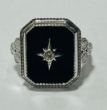 14kt White Gold Black Onyx and Diamond Ring