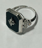 14kt White Gold Black Onyx and Diamond Ring
