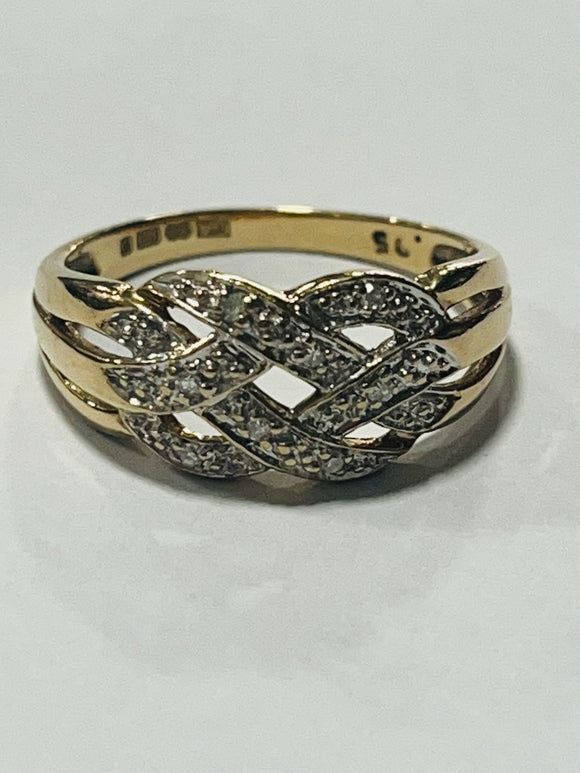 9ct Gold Diamond Criss Cross Ring