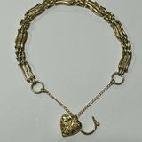 9ct Gold Gate Bracelet with Heart Locket and Safety Chain