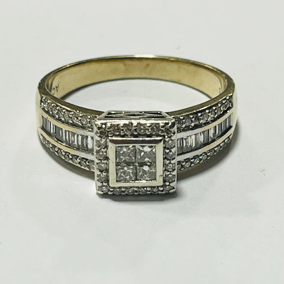 9ct Gold Square Setting Diamond Ring