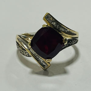 9ct Gold Simulated Ruby Diamond Ring