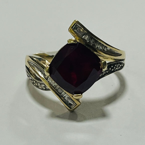 9ct Gold Simulated Ruby Diamond Ring