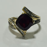 9ct Gold Simulated Ruby Diamond Ring