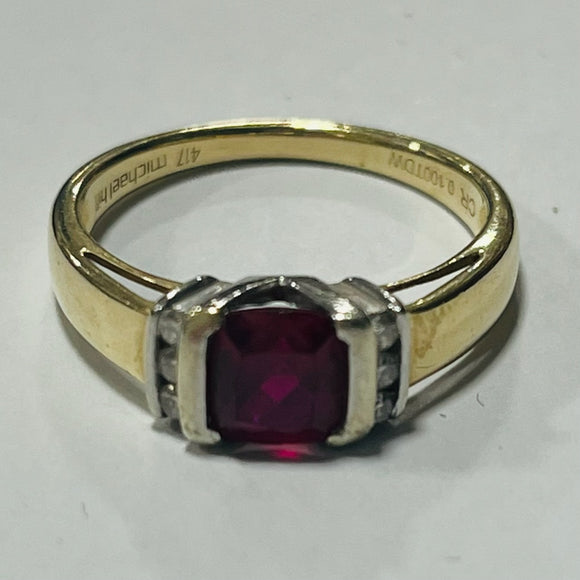14ct Gold Simulated Ruby and Diamond Ring MHJ