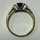 14ct Gold Simulated Ruby and Diamond Ring MHJ