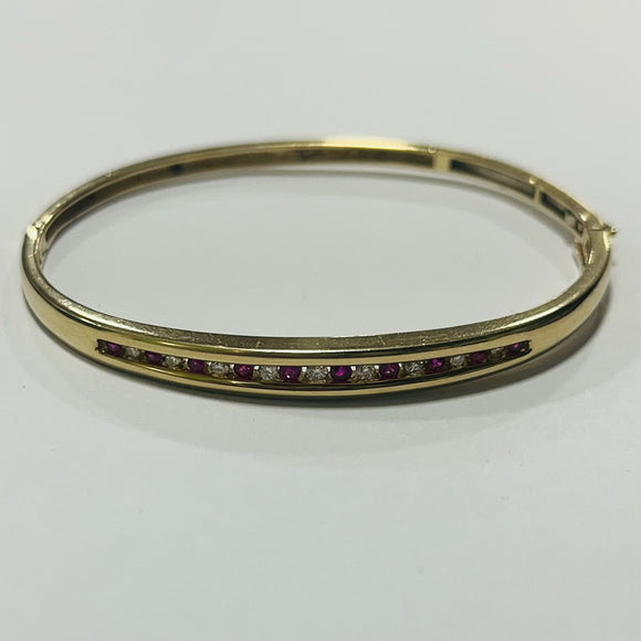 9ct Gold Diamond and Ruby Bangle