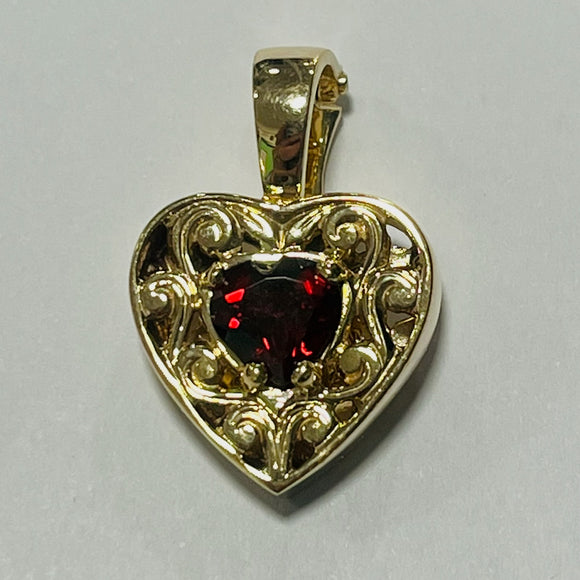 9ct Gold Fillagree Garnet Enhancer Pendant
