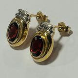 9ct Yellow and White Gold Garnet Earrings