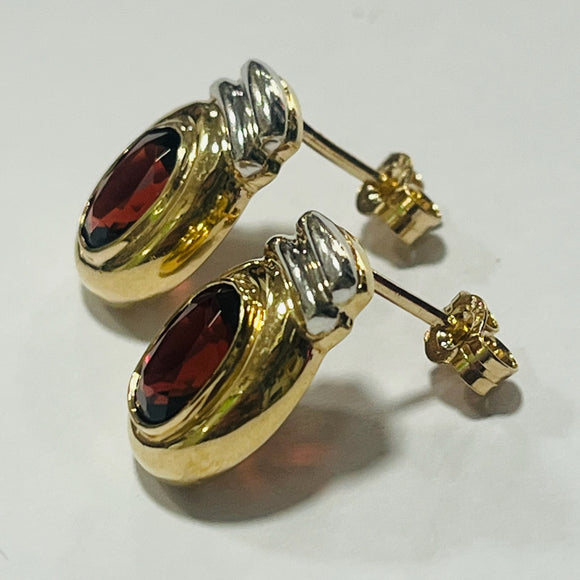 9ct Yellow and White Gold Garnet Earrings
