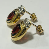 9ct Yellow and White Gold Garnet Earrings