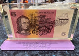 Uncirculated $5 Note in Perspex Fraser/Higgins