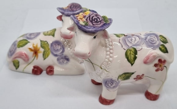 Salt and Pepper Shakers - Floral Cows
