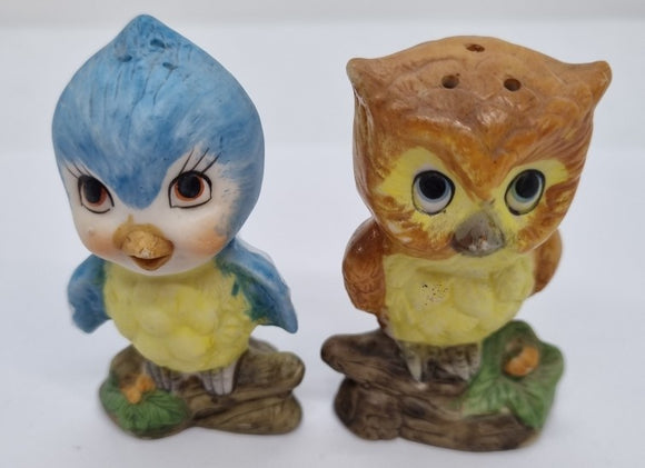 Salt and Pepper Shakers Owl and Blue Bird