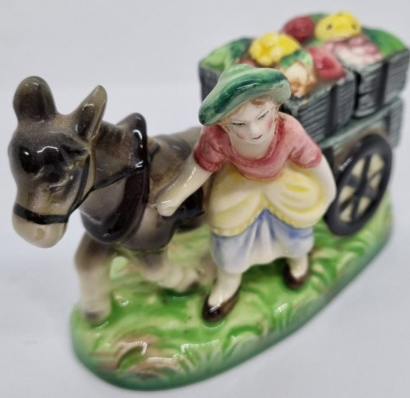 Salt and Pepper Shakers Lady with Donkey and Cart