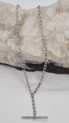 Silver Curb Link Necklace with T Bar