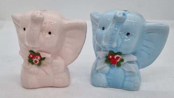 Pair of Elephants with Floral Embelishment Salt and Pepper Shakers