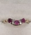 9ct Gold Simulated Ruby and Diamond Curved Band
