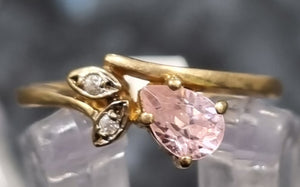 9ct Yellow Gold Pink Topaz and Diamond Dress Ring