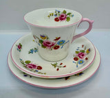 Shelley Fine Bone China Trio Tea Set "Rose and Red Daisy"