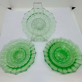 Depression Green Glass Bowl and 6 Dessert Plates