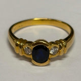 18ct Yellow Gold Sapphire and Diamond Bezel Set Ring