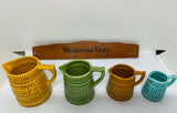 Vintage Ceramic Measuring Cups Featuring a Barrel like Textured Design With Hanger