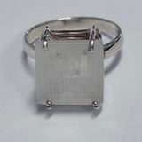 Sterling Silver Sqaure Cut Rainbow Moonstone Ring