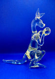 Hand-Blown Clear Glass Boxing Kangaroo