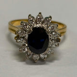 18ct Yellow Gold Sapphire and Diamond Princess Diana Style Ring