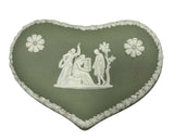 Vintage Wedgwood Jasperware Heart Shaped Trinket Box In Sage Green
