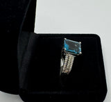 9ct White Gold London Blue Topaz and Diamond Ring