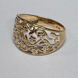 9ct Yellow and White Gold Open Work Floral Ring
