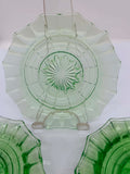 Depression Green Glass Bowl and 6 Dessert Plates