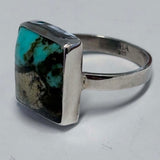 Sterling Silver Rectagle Tibetan Turquoise Ring