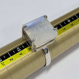 Sterling Silver Sqaure Cut Rainbow Moonstone Ring