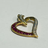 9ct Yellow Gold Simulated Ruby and Diamond Heart Pendant