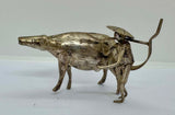 Vintage Tin Silver Metal Asian Style Farmer With Buffalo Figurine