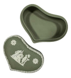 Vintage Wedgwood Jasperware Heart Shaped Trinket Box In Sage Green