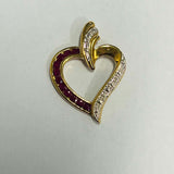 9ct Yellow Gold Simulated Ruby and Diamond Heart Pendant