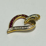 9ct Yellow Gold Simulated Ruby and Diamond Heart Pendant
