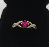 9ct Yellow Gold Created Ruby and Diamond Ring