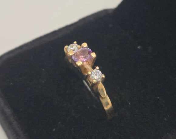 9ct Yellow Gold Amethyst and Cubic Zirconia