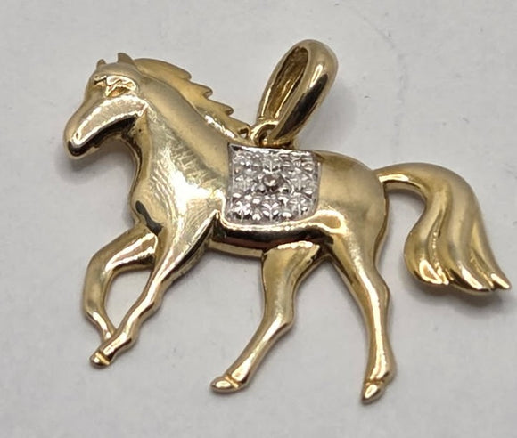 9ct Yellow Gold Horse Pendant with Diamond
