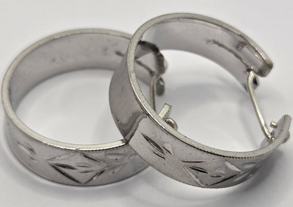 Silver Etched Hoop Earrings
