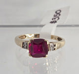 10ct Yellow Gold Created Ruby and Diamond Ring MHJ