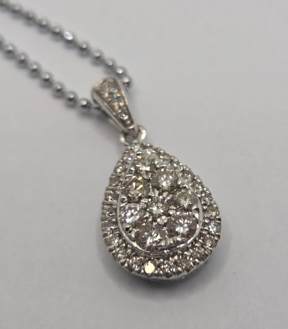 9ct White Gold Tear Shaped Diamond Pendant