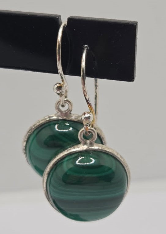 Silver Earrings African Malachite