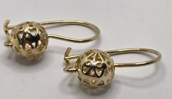9ct Yellow Gold Filigree Euro Ball Earrings